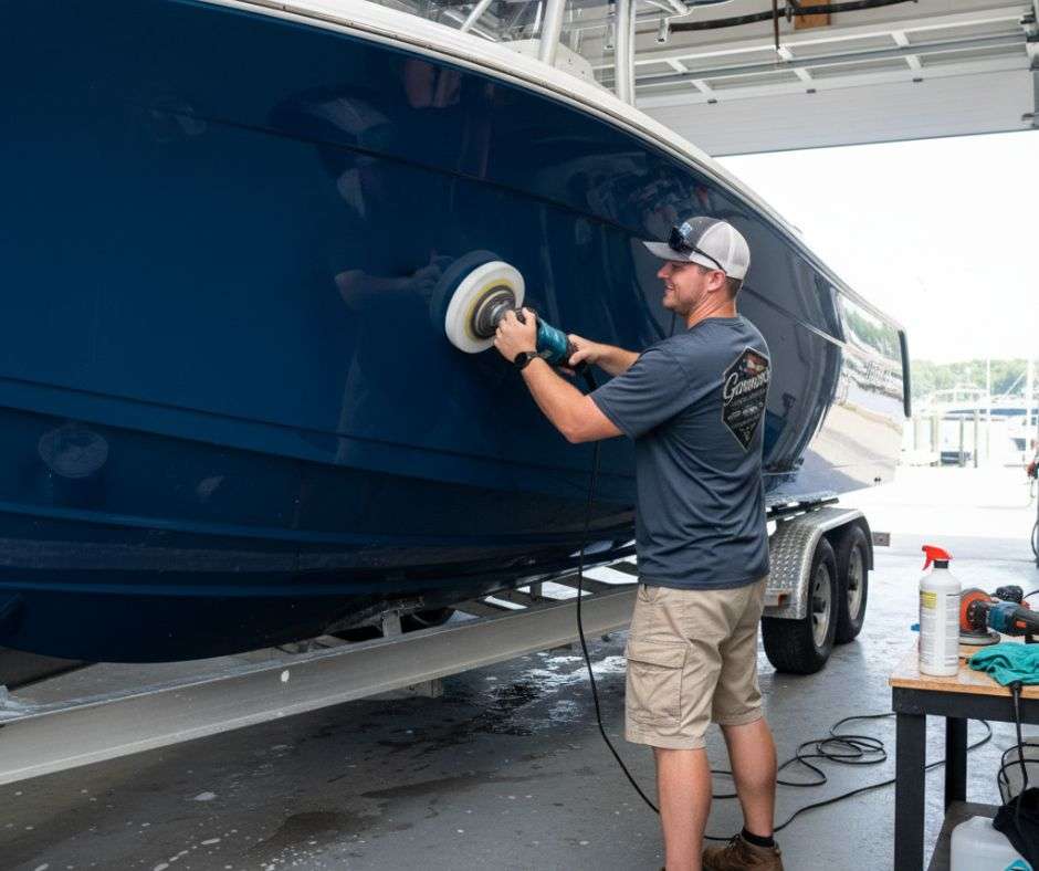 Man applying Marine & Exterior Ceramic Coating Services in SWFL