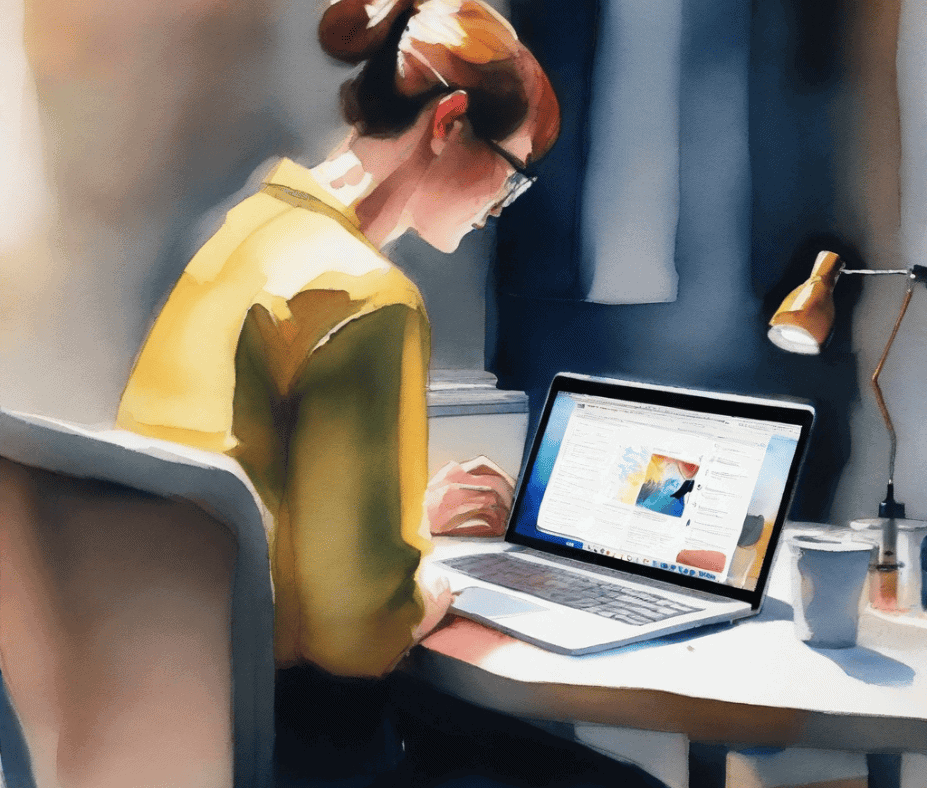 Image od a lady sat at a desk typing.