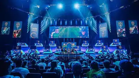 UK esports tournament stage with a packed crowd