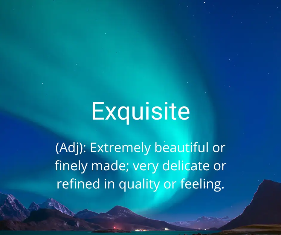 The word exquisite defined and a photo of lavish artwork