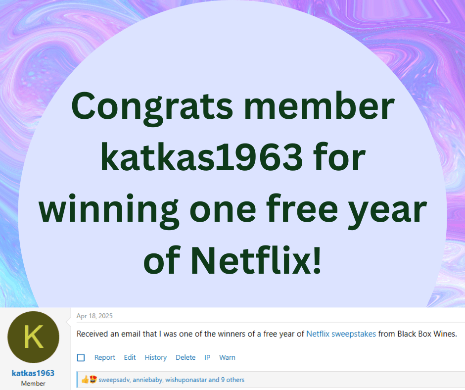 Netflix for a year sweepstakes winner