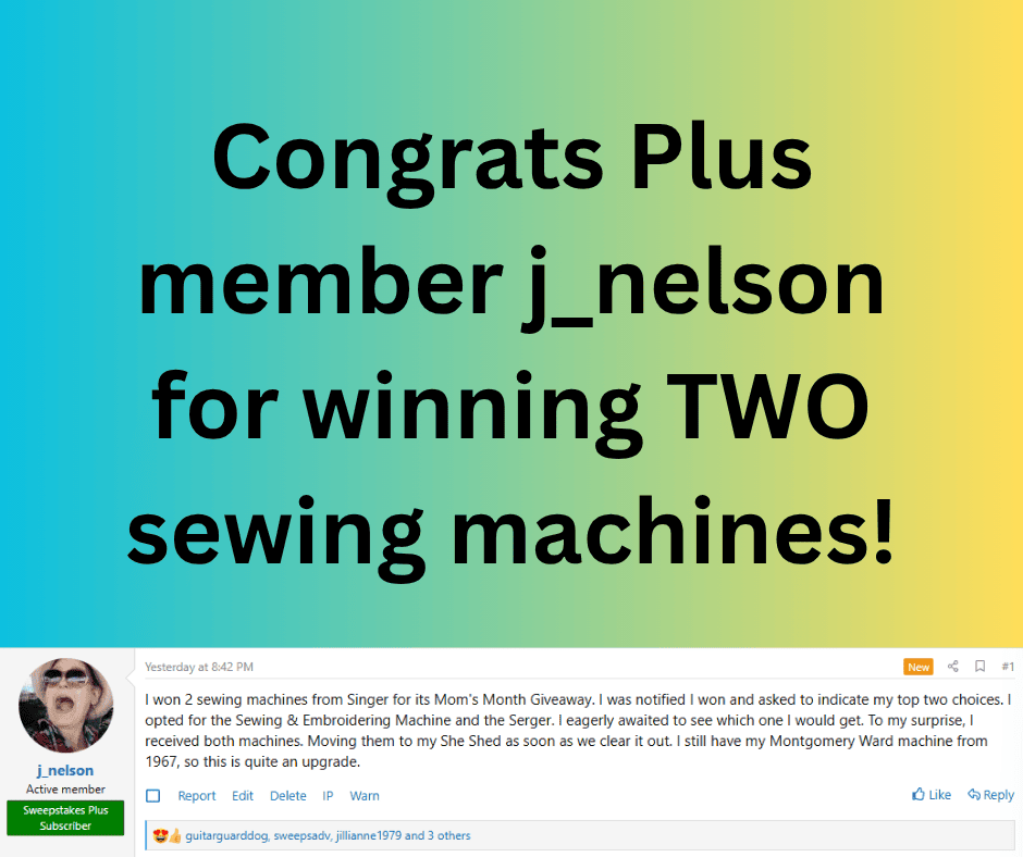 sewing machine sweepstakes winner