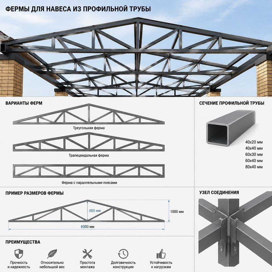 Фермы для навеса из профильной трубы