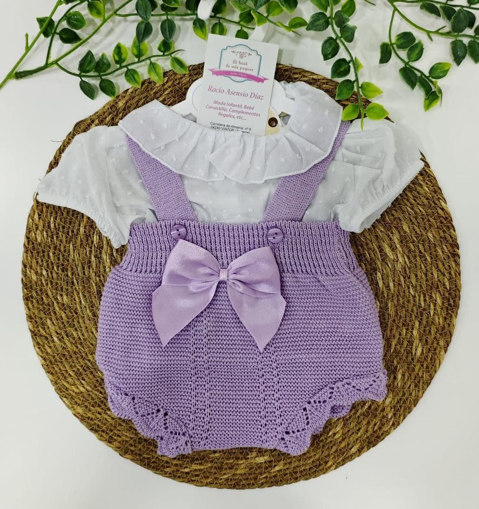 Conjunto Ranita punto y camiseta plumeti lila
