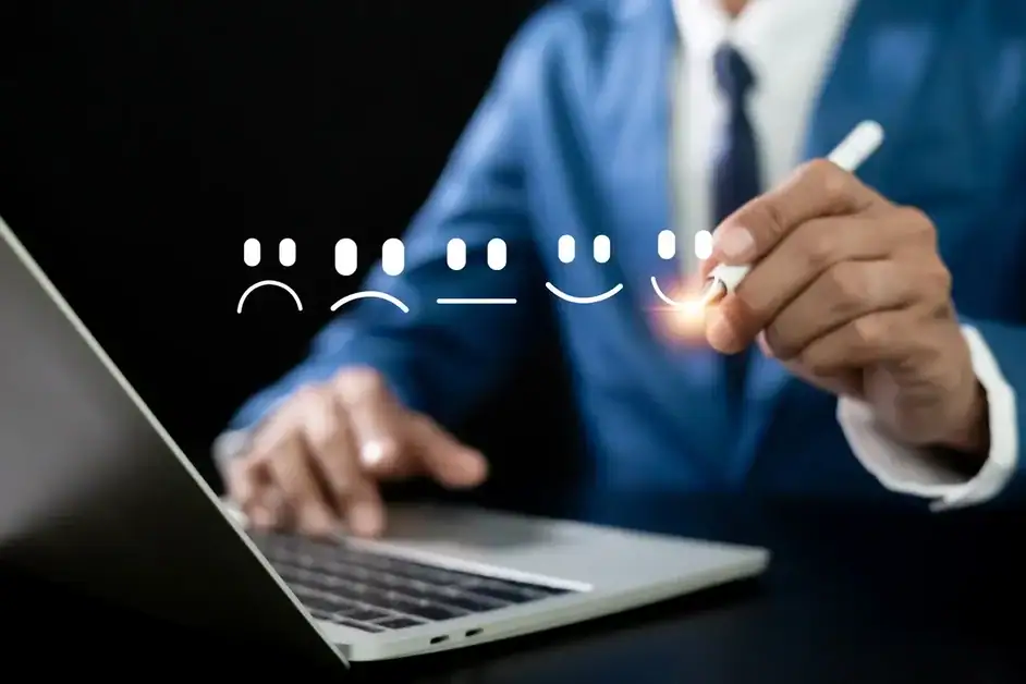 entrepreneur soliciting a positive review from a happy customer