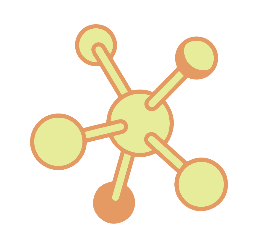 a yellow and orange atom icon