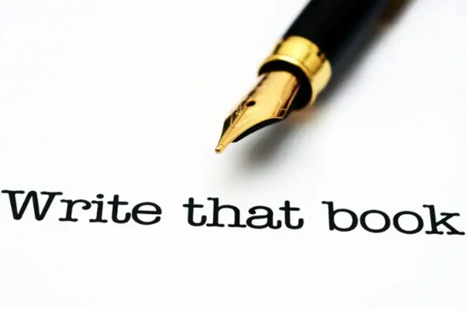 a writer's desk with a typewriter, a stack of books, and a blank notebook ready for creation, inspiring aspiring authors to embark on their literary adventures