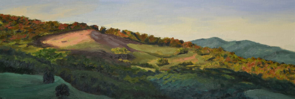 Under the Tuscan Moon original Tuscan hills oil painting by Andrea Bocedi near Montalcino and Abbazia Sant’Antimo