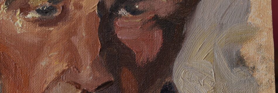 Face and oil paint texture detail from a study after Sorolla’s Bebedor Vasco