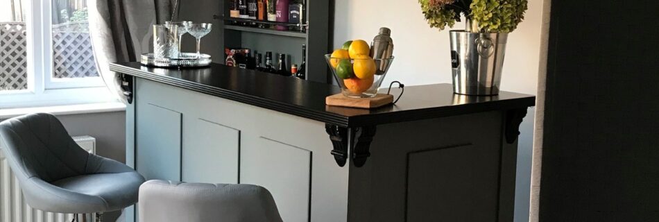 Grey Abbey bar with grey bar stools