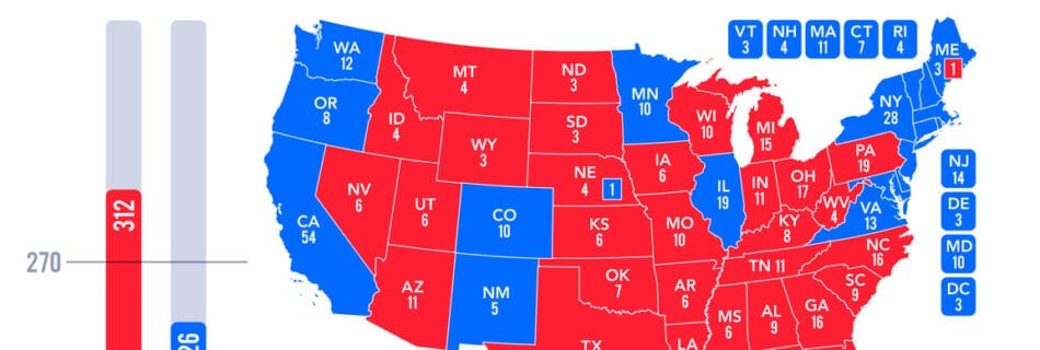 2024 presidential election results map with state-by-state voting outcomes and electoral votes in the United States.