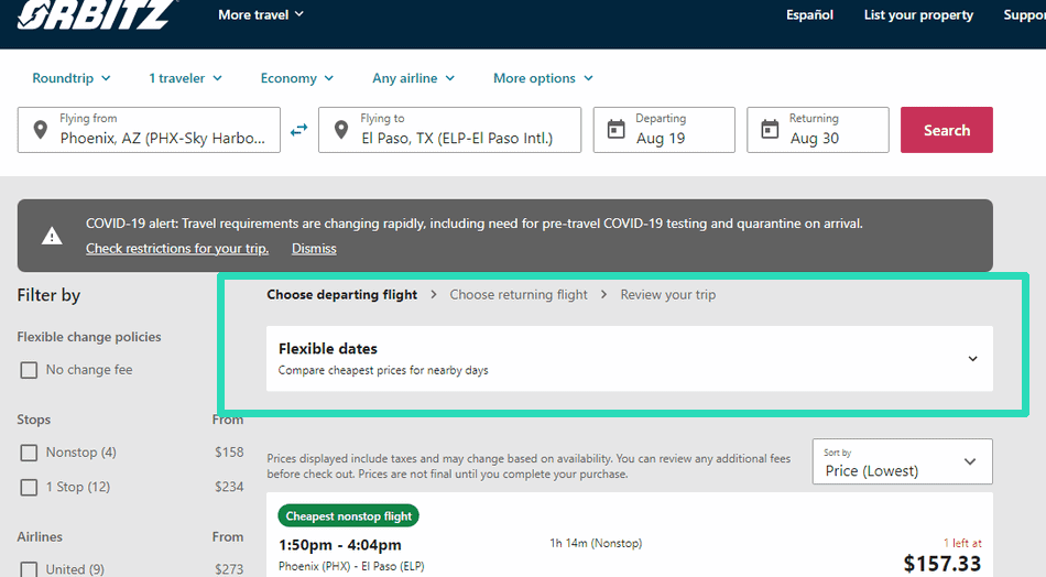 How to find and book cheap Orbitz flights: use the flexible dates tool