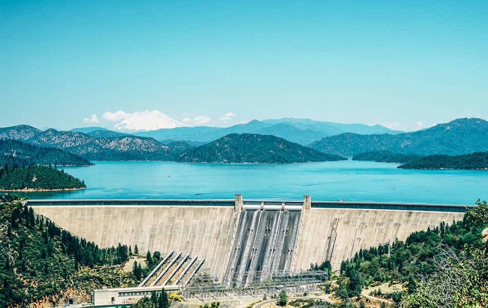 The Fontana Dam with Fontana Lake in the background along the Appalachian Trail in North Carolina