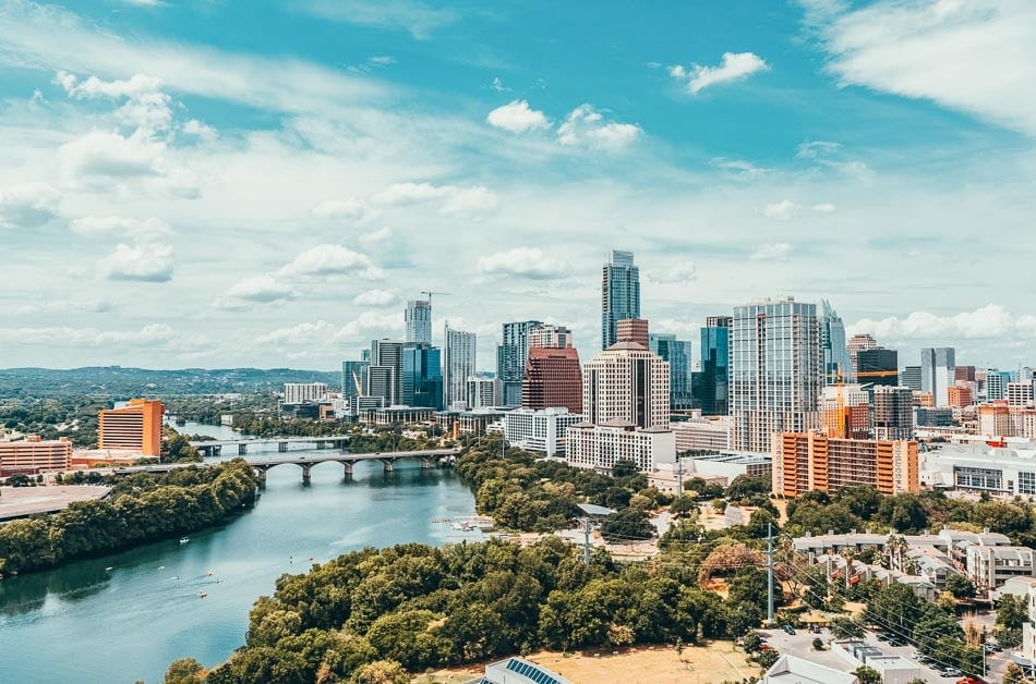View of downtown Austin from above.
