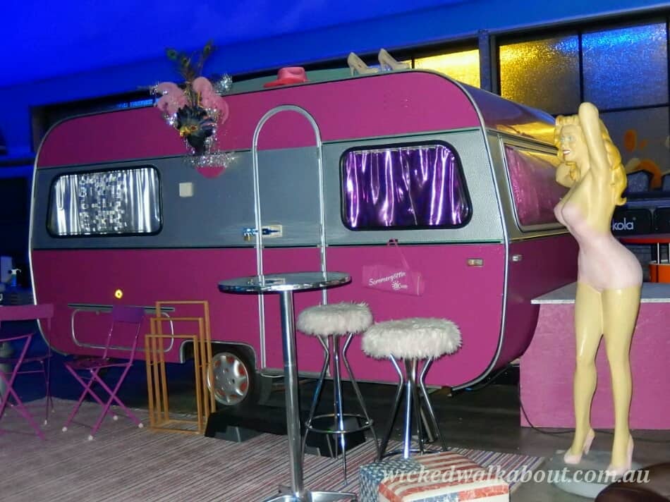 The pink Drag Queen Caravan at Base Camp Hostel, Bonn, Germany