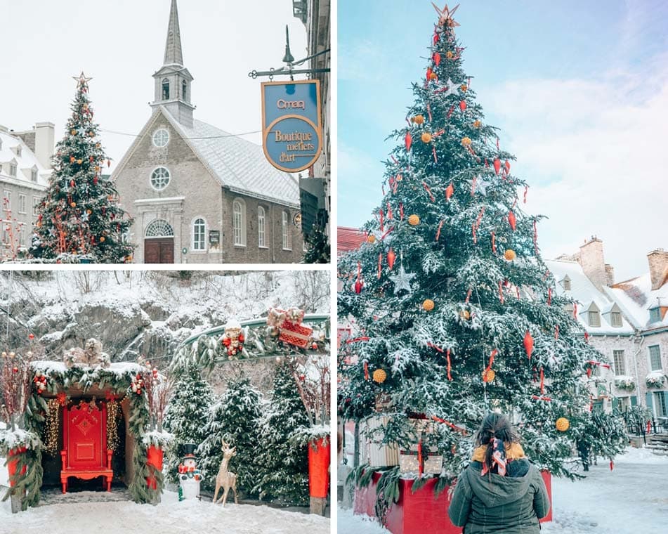 Christmas decorations in Quebec City, Canada in the winter.