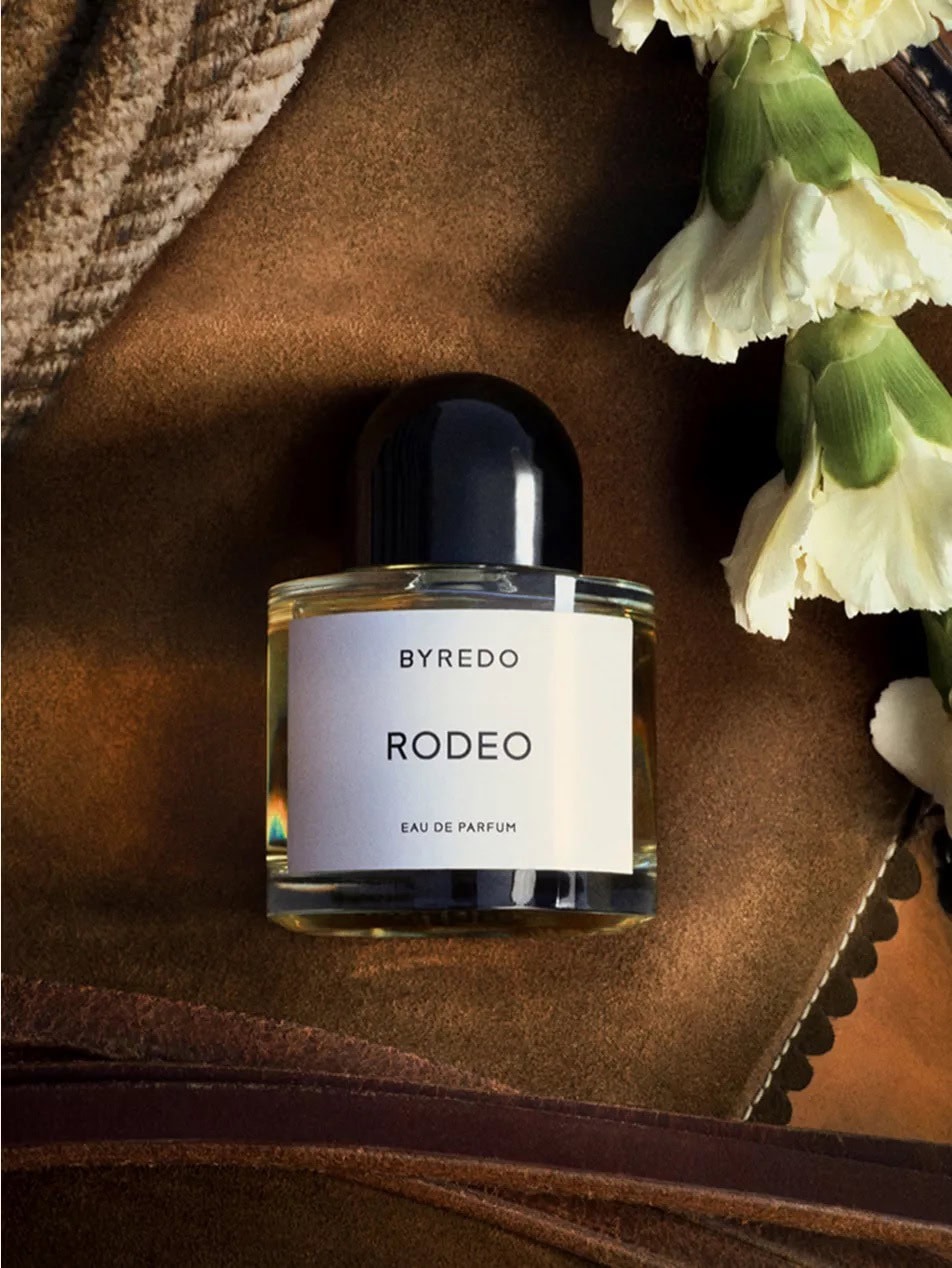 Byredo Rodeo Eau de Parfum 2025 – Woody Leather fragrance with notes of black leather, tobacco leaves, black tea, violet, vetiver, and salted amber