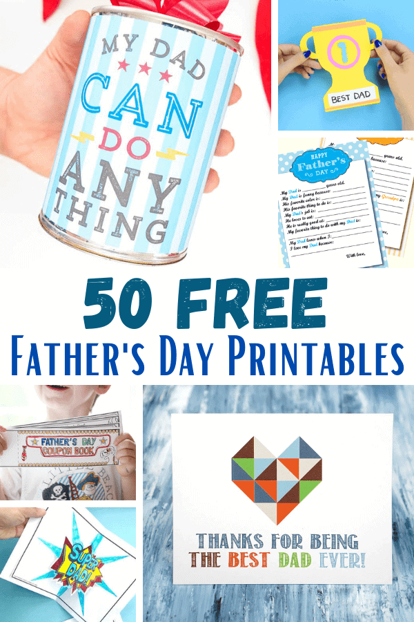 Father's Day is just around the corner. Grab one of these 50 FREE Father's Day Printables so the kids can show dad some love on this special day. This collection of free printables for father's day includes cards, coloring pages, coupons, gift ideas, and more!