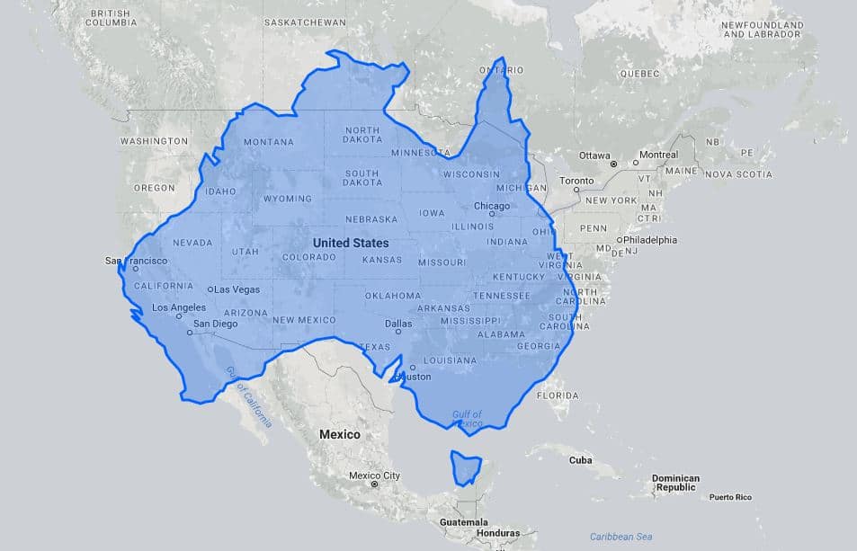 Australia compared to the U.S.A.