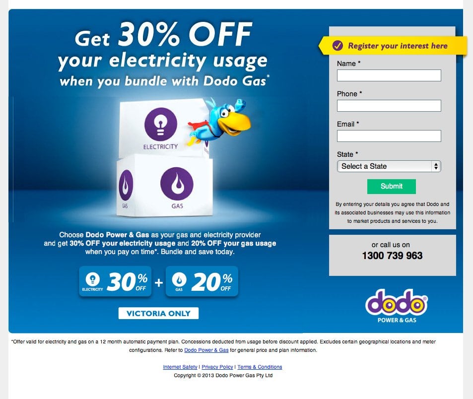The landing page