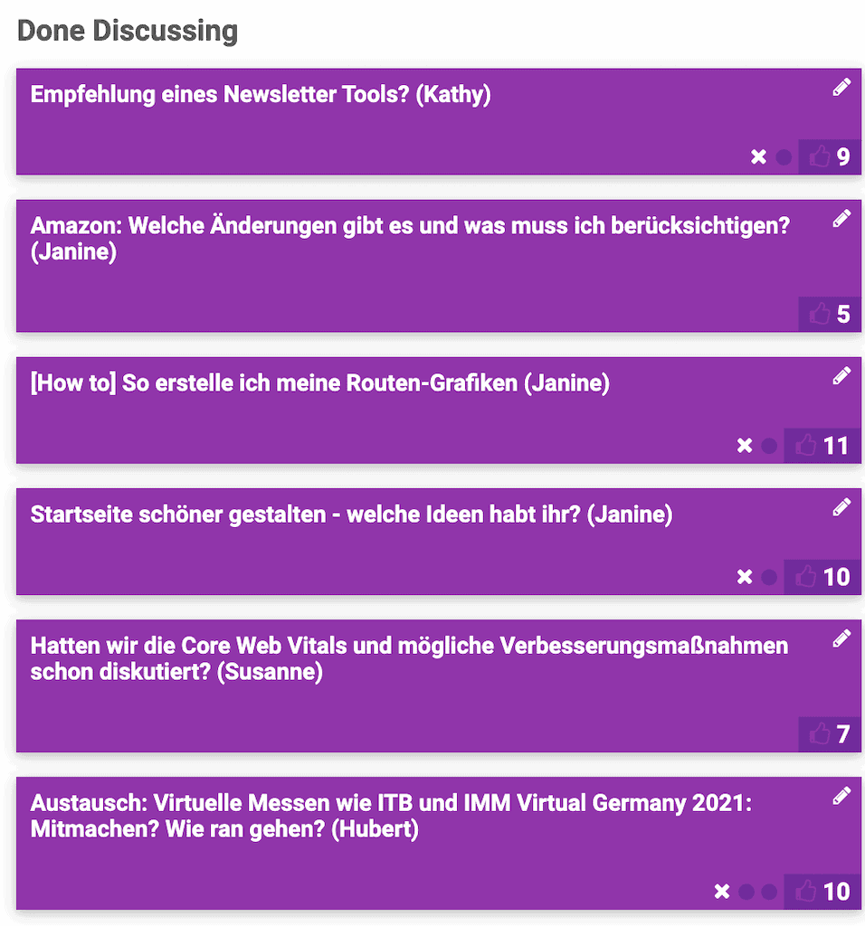Abgearbeitete Themen beim Fachaustausch unter Bloggern :)