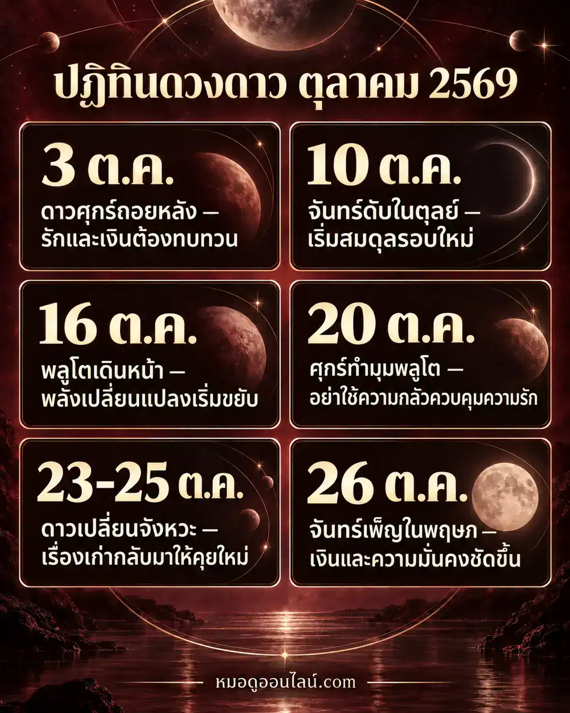 ปฏิทินดวงดาวสำคัญสำหรับดูดวงเดือนตุลาคม 2569