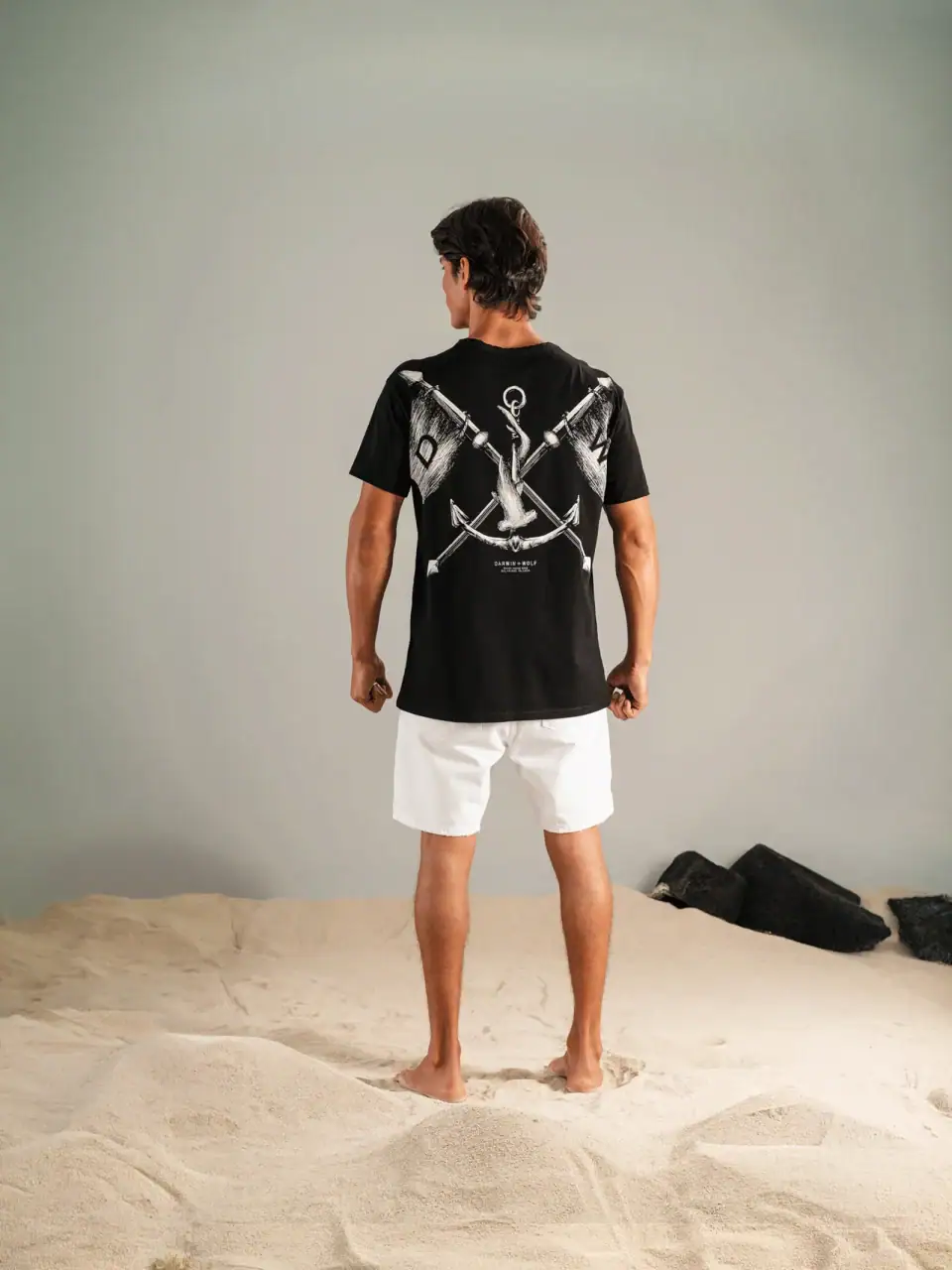 Camiseta Holgada Ancla Tiburón Negro