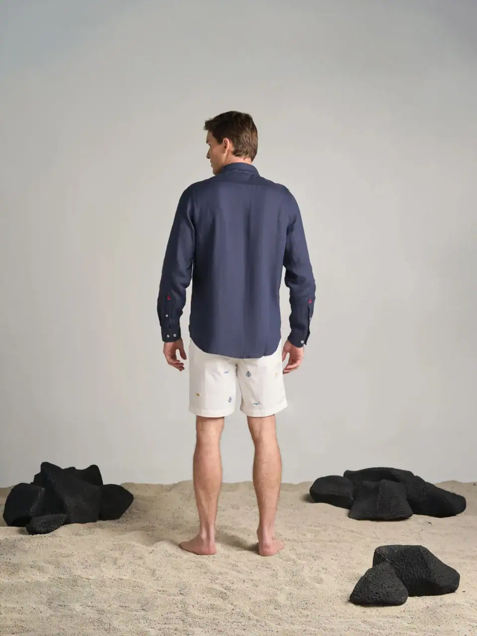 Camisa de Lino Manga Larga Azul Navy
