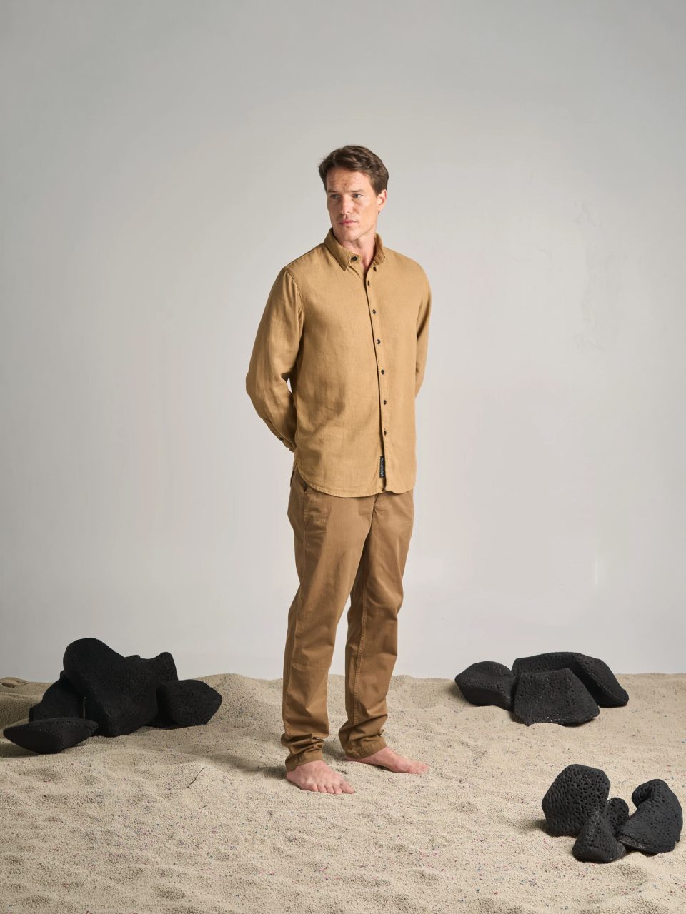 Camisa de Lino Manga Larga Marron