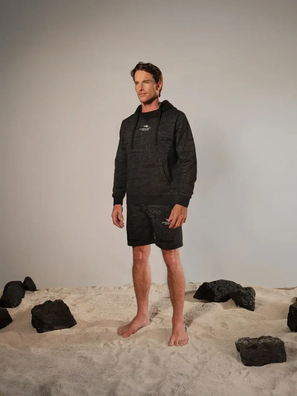 Sudadera con Capucha Corrientes y Tiburones Nautico Negro