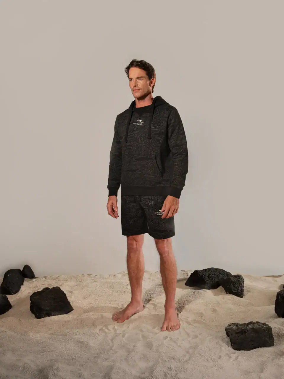 Sudadera con Capucha Corrientes y Tiburones Nautico Negro