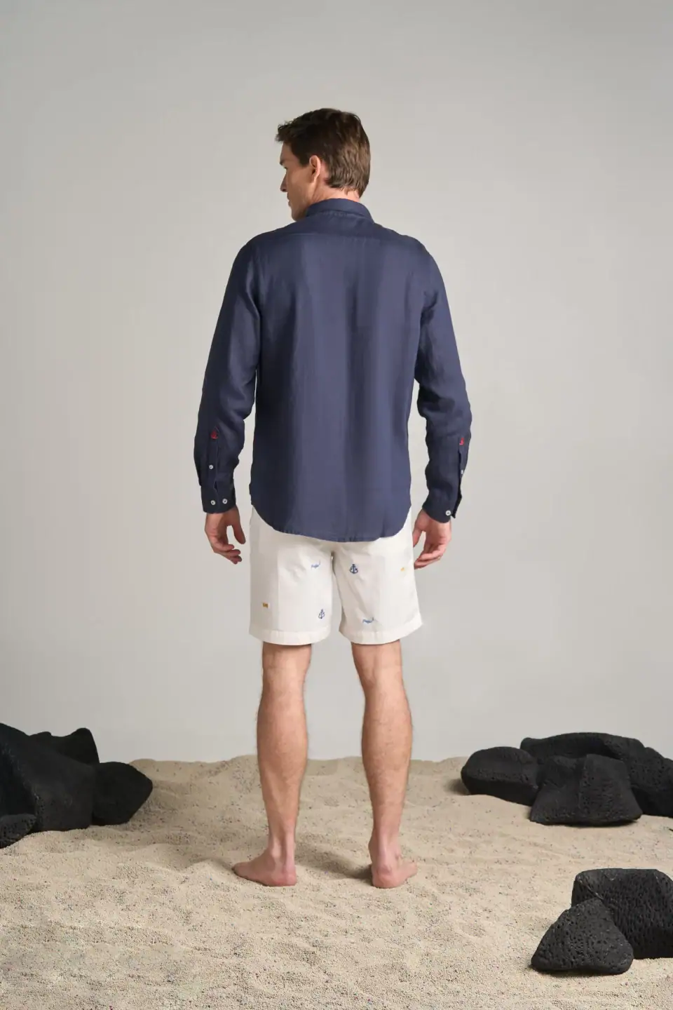 CAMISA DE LINO DE MANGA LARGA AZUL NAVY