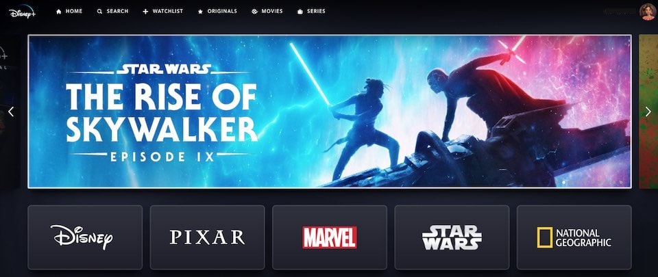 Disney Plus Home Screen
