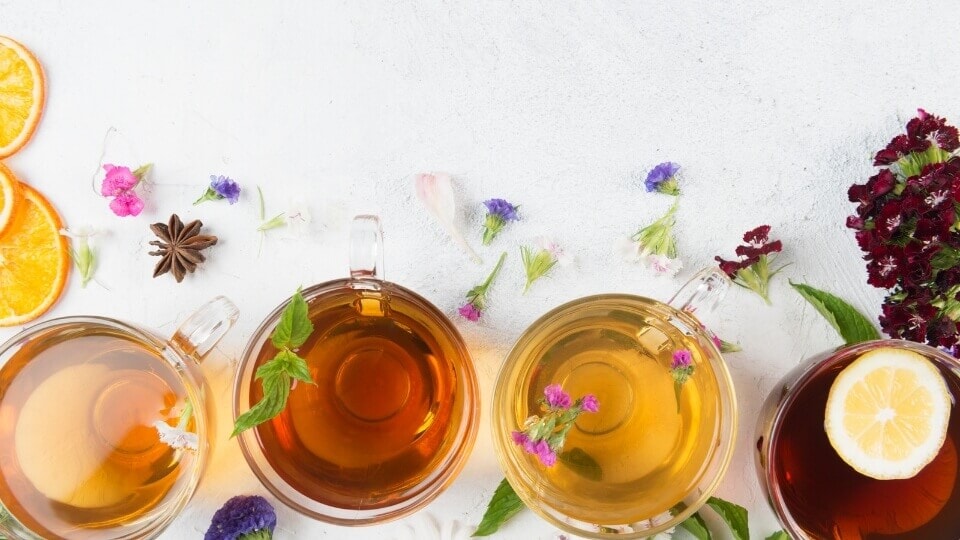 Cups of different kinds of tea