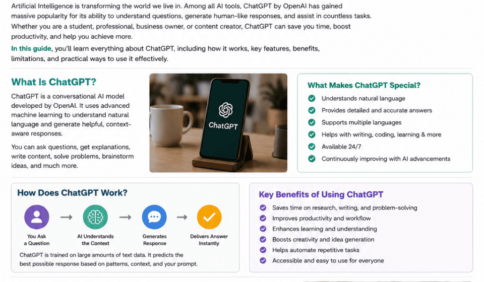 ChatGPT AI assistant helping users with writing, coding, learning, and productivity