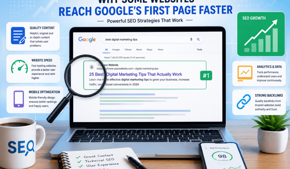 earn why some websites rank on Google's first page faster than others. Discover proven SEO strategies, content tips, technical optimization, and ranking factors to improve your website's visibility.