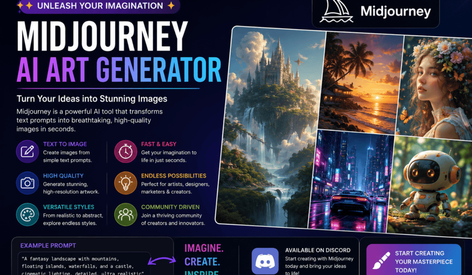 Learn everything about Midjourney AI, including features, pricing, prompt tips, benefits, and how to create stunning