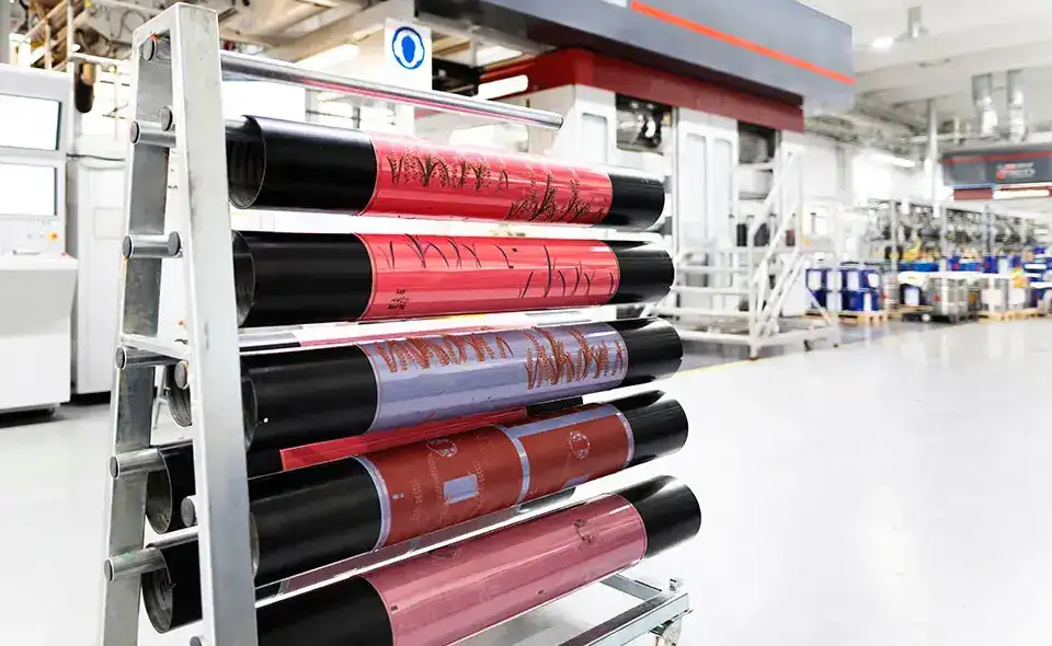 Area stampa flessografica con pavimento in resina resistente all'acetato di etile e alle cariche elettrostatiche, sistema ESD certificato