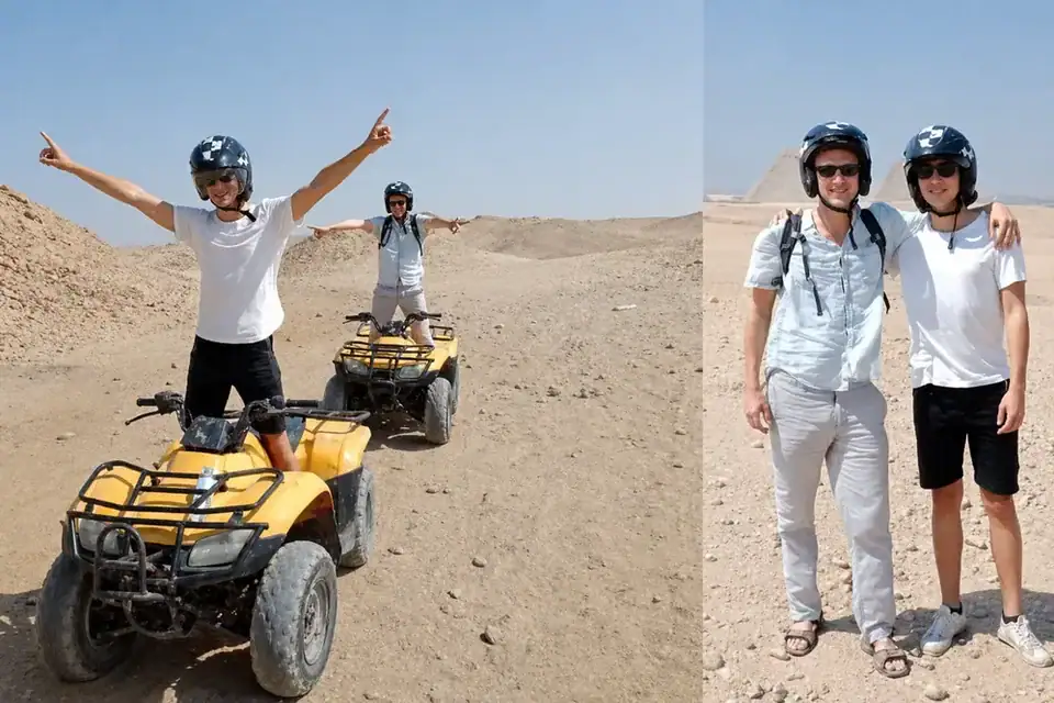Travelers enjoying an ATV Quad Bike Ride at Giza Pyramids