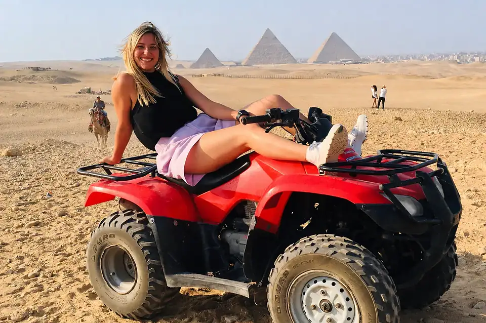 Panoramic pyramid views during a private Giza quad bike tour