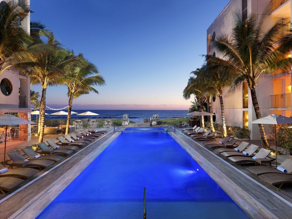 View of infinity pool at Vero Beach Oceanfront Resort, a favorite pick of travelers looking for pet friendly resorts in Florida.