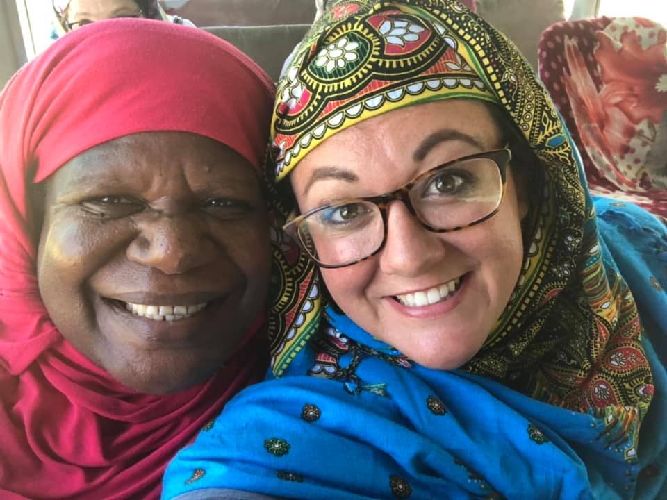 Lauren and a friend at the mosque