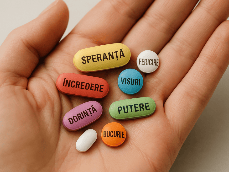 Psiholog Pitești – Efectul Placebo ilustrat prin pastile colorate cu mesaje pozitive