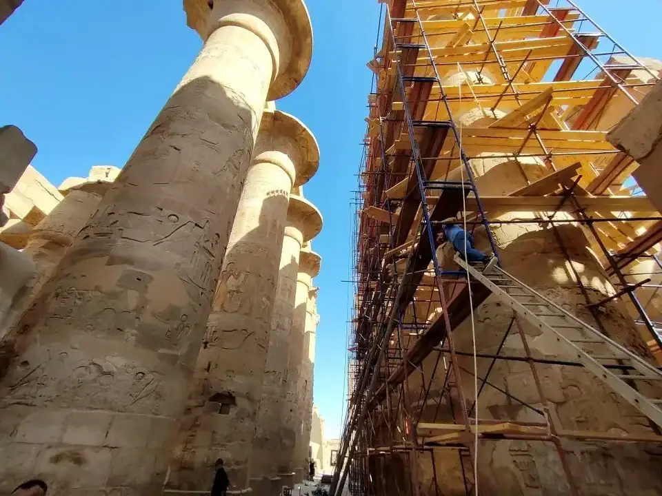 Archaeological conservation and restoration work at Karnak Temple