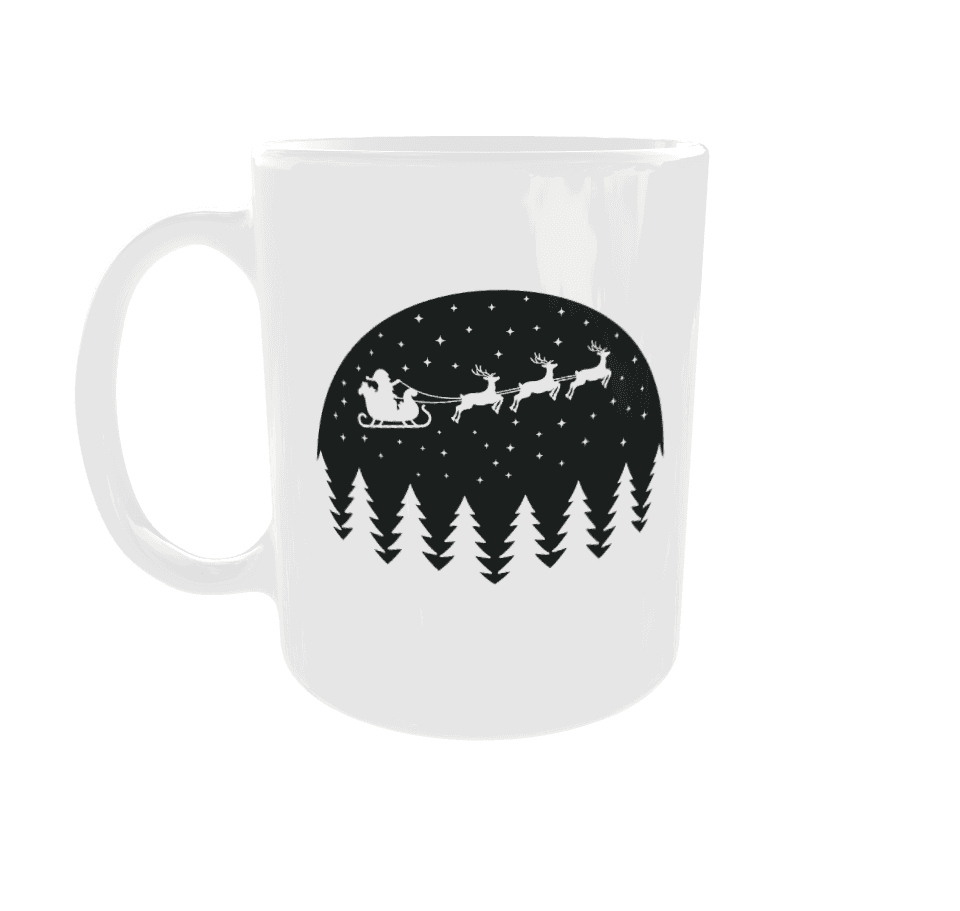 Diverse kerst- en winterthema’s op een witte keramische mok.