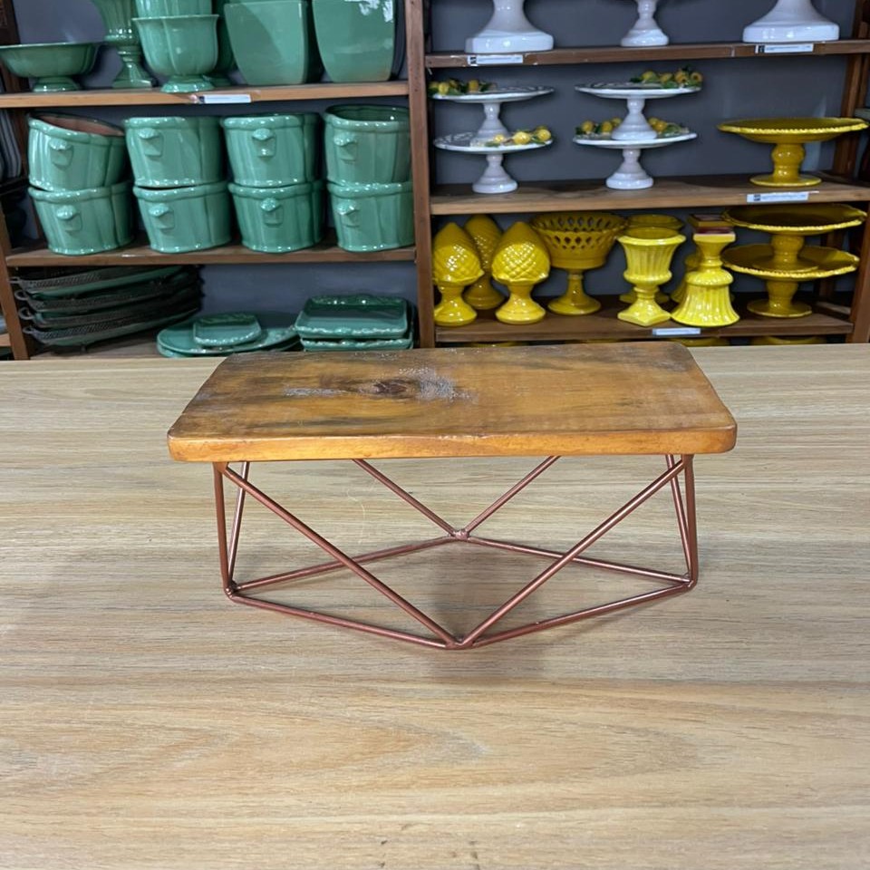 Mini mesa madeira e cobre retangular