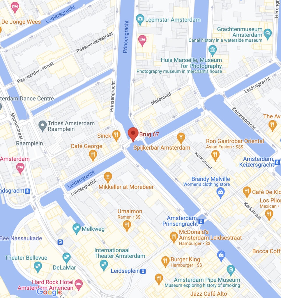 map of bridge 67 in Amsterdam the Angenietje Swartbrug