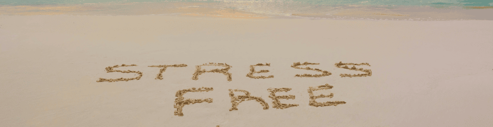 Stress Free written in sand for article header image