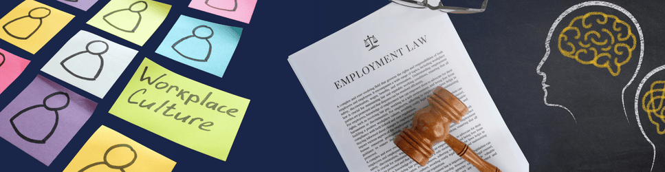 Image showing workplace culture sticky note and employment law contract for neurodiversity and discrimination header image