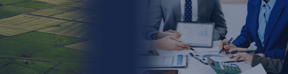 Image of Agricultural land and a financial planning meeting for sector header image